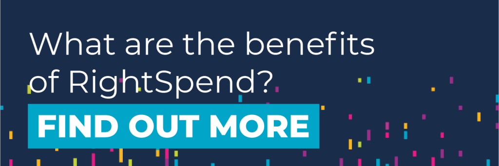 Colourful background which reads "what are the benefits of RightSpend?' Find out more...