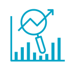 Blue icon of graphs to represent efficiencies and value