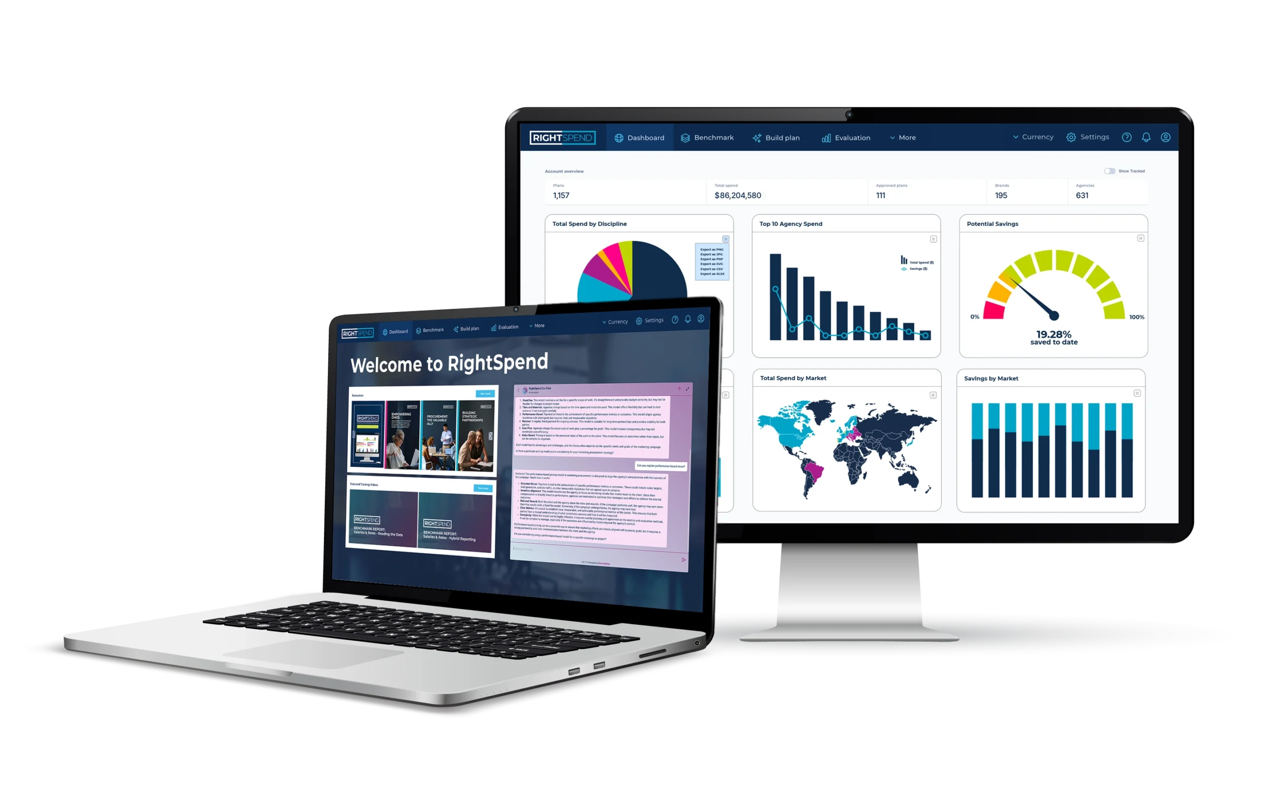 RightSpend Marketing Procurement platform on a laptop and iMac